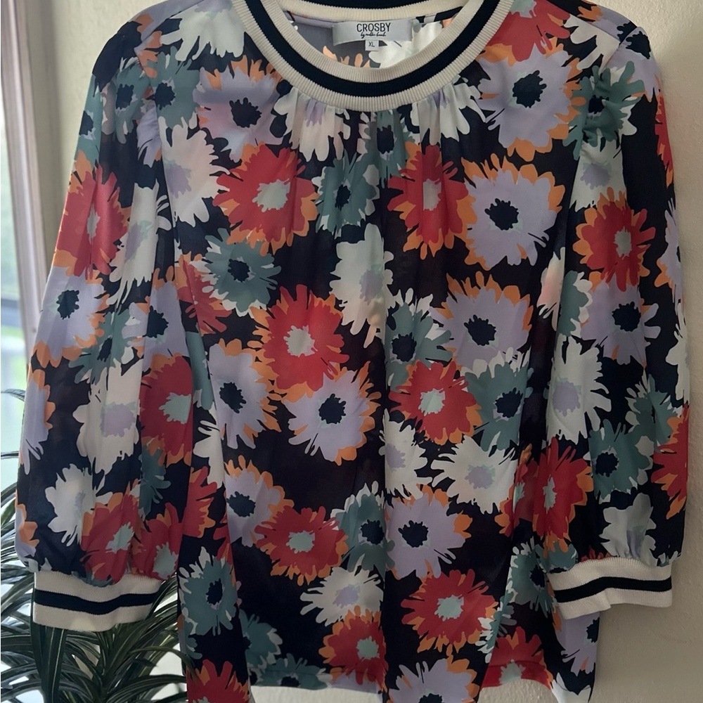 Crosby. Pink and Blue Relaxed Graphic Blouse